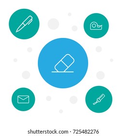 Set Of 5 Instruments Outline Icons Set.Collection Of Mail, Pen, Sticky And Other Elements.