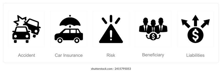 A set of 5 Insurance icons as accident, car insurance, risk