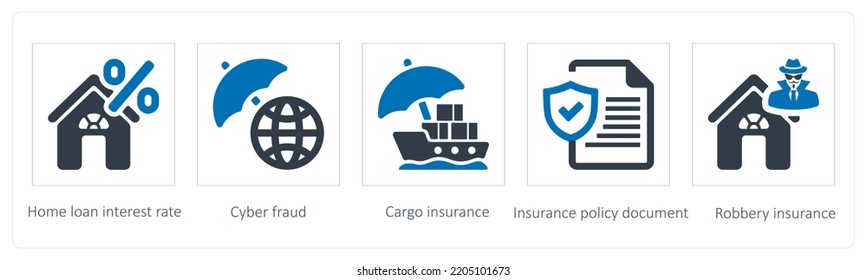 A Set Of 5 Insurance Icons Such As Home Loan Interest Rate And Cyber Fraud