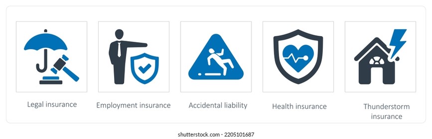 A Set Of 5 Insurance Icons Such As Legal Insurance And Employment Insurance