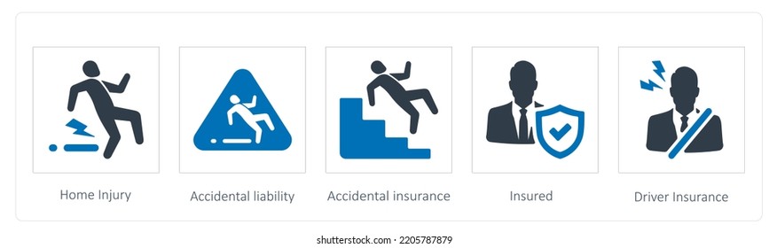 A Set Of 5 Insurance Icons Such As Home Injury And Accidental Liability