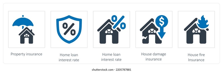 A Set Of 5 Insurance Icons Such As Property Insurance And Home Loan Interest Rate