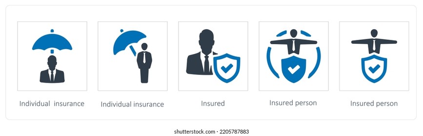 A set of 5 Insurance icons such as individual insurance and insured