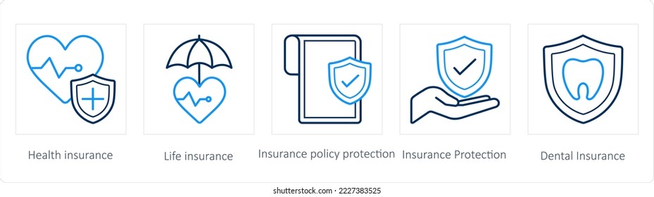 A set of 5 insurance icons such as health insurance, life insurance