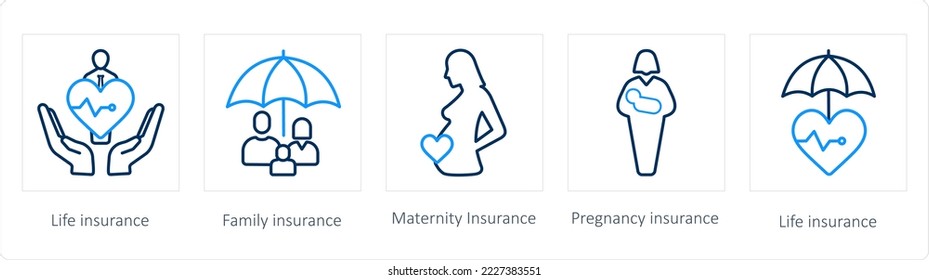 A set of 5 insurance icons such as life insurance, family insurance