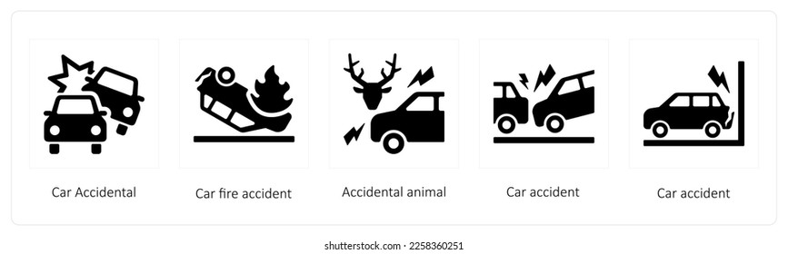 A set of 5 Insurance icons such as Car Accidental and car fire accident