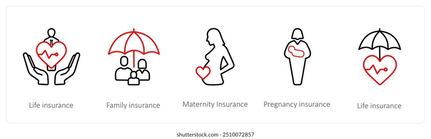A set of 5 insurance icons such as life insurance, family insurance