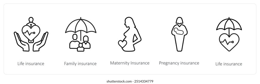 A set of 5 insurance icons such as life insurance, family insurance