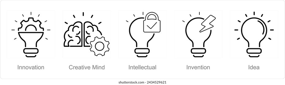 Eine Reihe von 5 Intellectual Property-Icons wie Innovation, kreative Geist, intellektuelle