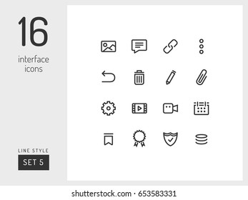 Set 5 of interface icons on the green background. Universal linear icons to use in web and mobile app.