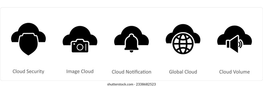 Un conjunto de 5 iconos de Internet como seguridad en la nube, nube de imágenes, notificación en la nube