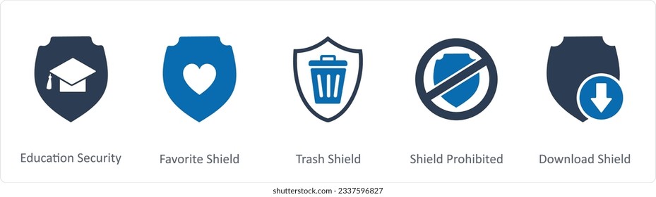 A set of 5 Internet icons as education security, favorite shield