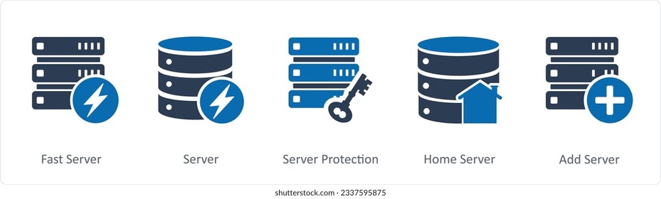 Un conjunto de 5 iconos de Internet como servidor rápido, servidor, protección del servidor