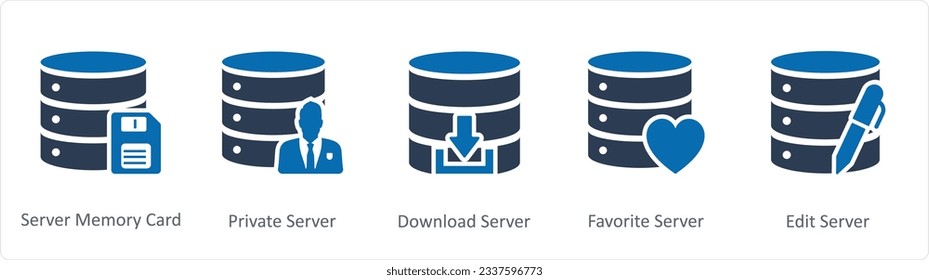 A set of 5 Internet icons as finance server, server maintenance, global business