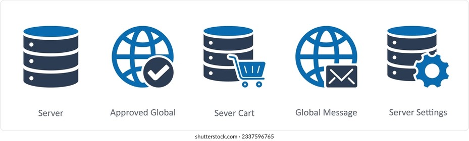 A set of 5 Internet icons as global prohibited, global wallet, financial global