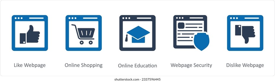 A set of 5 Internet icons as online photography, wrong webpage, online education