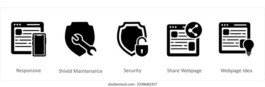 A set of 5 Internet icons as responsive, shield maintenance, security