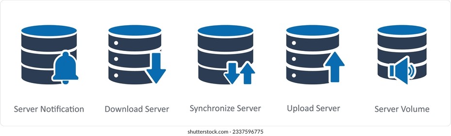 5 Internet-Symbole als Server-Benachrichtigung, Download-Server,