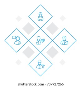 Set Of 5 Job Outline Icons Set.Collection Of Worker, Operator, Doctor And Other Elements.
