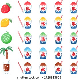 A set of 5 kinds of shaved ice from Japanese stalls.