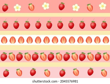 A set of 5 kinds of strawberry seamless borders