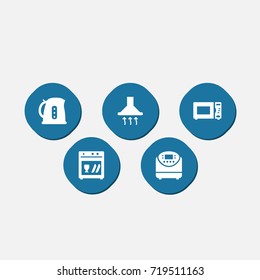 Set Of 5 Kitchen Icons Set.Collection Of Cooking, Oven, Washing Machine And Other Elements.