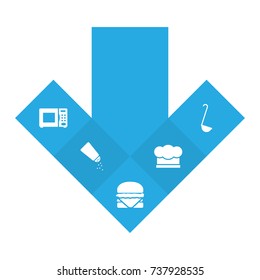 Set Of 5 Kitchen Icons Set.Collection Of Scoop, Chef Cap, Electronic Oven And Other Elements.