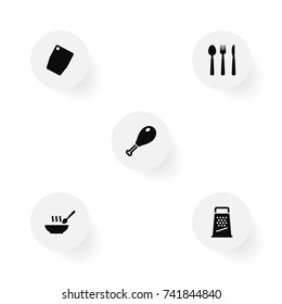 Set Of 5 Kitchen Icons Set.Collection Of Poultry Foot, Kitchen Rasp, Cutting Surface And Other Elements.