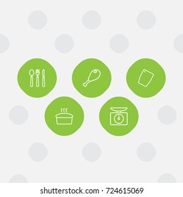 Set Of 5 Kitchen Outline Icons Set.Collection Of Scales, Chopping Board, Cutlery And Other Elements.