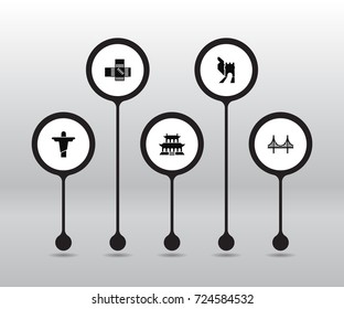 Set Of 5 Landmarks Icons Set.Collection Of The Forbidden City, China, Japan And Other Elements.