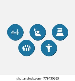 Set Of 5 Landmarks Icons Set.Collection Of Bridge, Beijing, America And Other Elements.