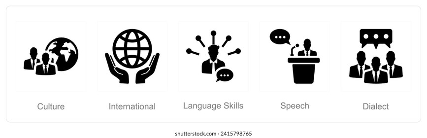 A set of 5 Language icons as cuture, international, language skills