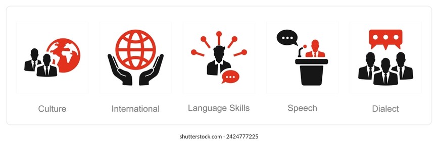 A set of 5 Language icons as cuture, international, language skills