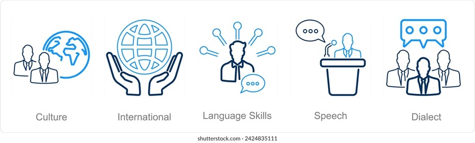 A set of 5 Language icons as cuture, international, language skills