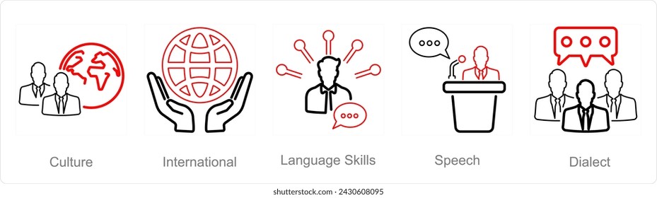 A set of 5 Language icons as cuture, international, language skills