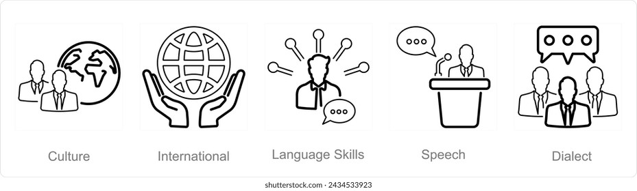 A set of 5 Language icons as cuture, international, language skills