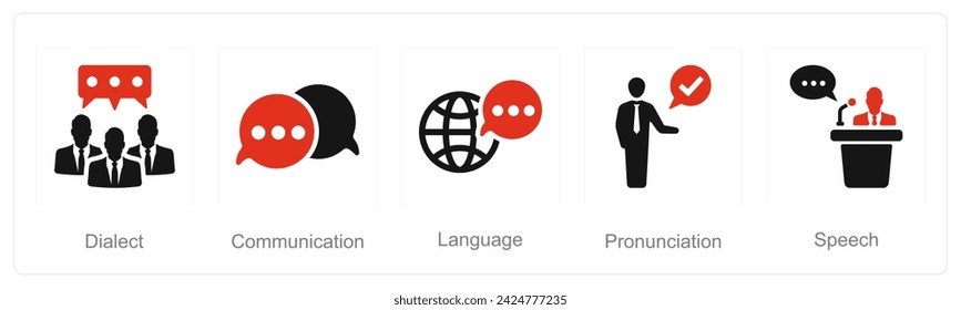 A set of 5 Language icons as dialect, communication, language svg