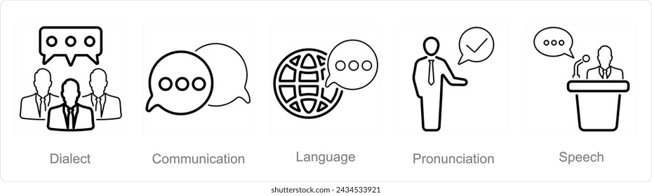 A set of 5 Language icons as dialect, communication, language svg