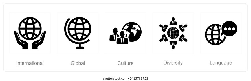 A set of 5 Language icons as international, global, culture