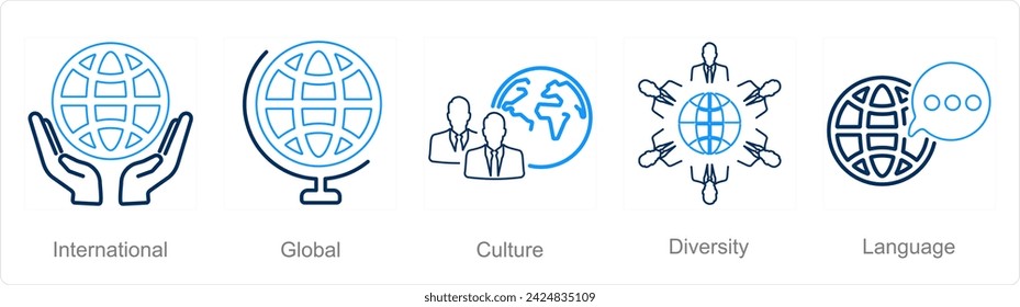 A set of 5 Language icons as international, global, culture