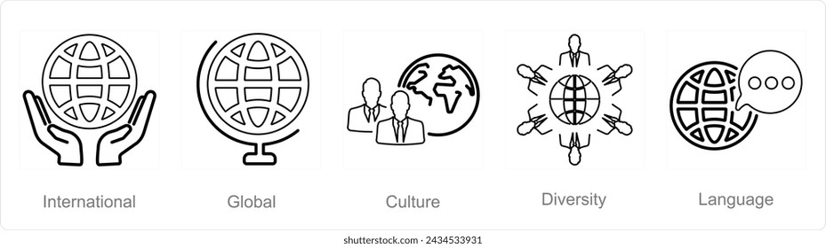 A set of 5 Language icons as international, global, culture