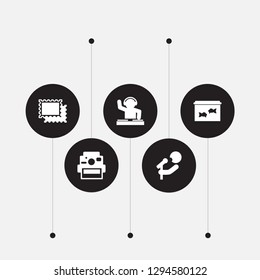 Set of 5 lifestyle icons set. Collection of stamps, dj, aquarium and other elements.