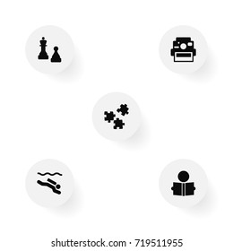 Set Of 5 Lifestyle Icons Set.Collection Of Learning, Frogman, Photo Camera And Other Elements.