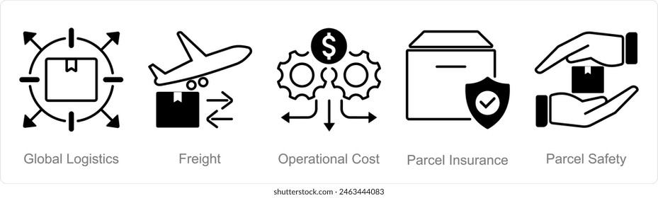 A set of 5 Logistics icons as green logistics, freight, operational cost