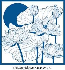set of 5 lotuses on a white background