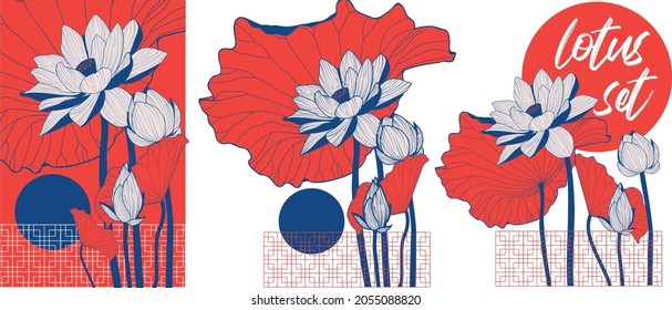 set of 5 lotuses on a white background