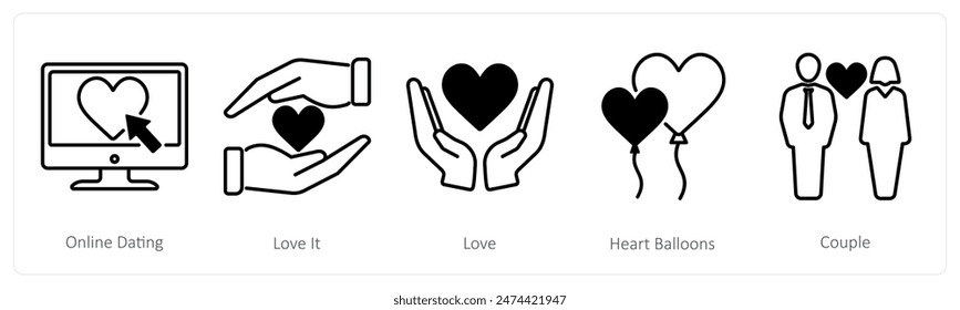 A set of 5 Love and Romance icons as online dating, love it, love