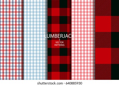 Set of 5 Lumberjack plaid pattern vector