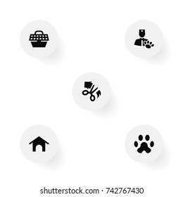 Set Of 5 Mammal Icons Set.Collection Of Home, Pet Crate, Scissor And Other Elements.