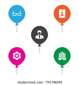Set Of 5 Management Icons Set.Collection Of Building, Spectacles, Id Card And Other Elements.